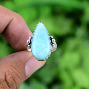 925สเตอร์ลิงเงินแฮนด์เมด Larimar อัญมณีธรรมชาติ Larimar แหวนสัญญาเครื่องประดับ925ประทับสไตล์ Boho แหวนคลาสสิก - Product Image 3