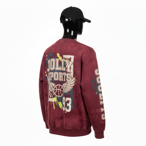 Sudadera para Hombre, Estilo Vintage, Cuello Redondo, Color Granate, Lavado al Sol, Algodón Premium, Felpa, con Logotipo Estampado - Product Image 5