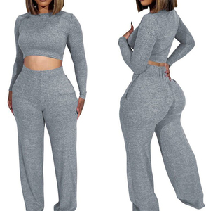Ensemble de sport décontracté avec logo personnalisé de haute qualité pour femmes, pantalon de jogging oversize à manches longues, ensemble deux pièces à motif uni XL, grande taille - Product Image 2