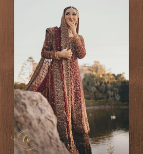 Lujo granate y oro bordado a mano pakistaní nupcial Lehenga Choli suave vestido de novia Formal para Fiestas-Tendencias CP - Product Image 1