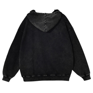 Sudadera con Capucha Negra Lavada al Ácido, Estilo Urbano Unisex, Gruesa, 100% Algodón, Impermeable, Holgada, Estilo Vintage Informal - Product Image 4