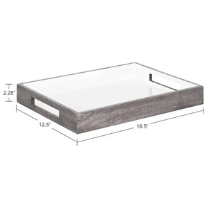 Plateau d'accent de ferme contemporain du principal fabricant, décor de service, bois de manguier massif délavé blanc et gris avec verre, style artistique - Product Image 3
