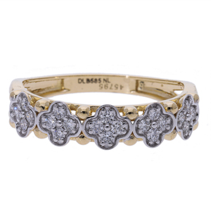 14K Rose Gold Rhodium Plated Classic Natural Diamond <b>Ring</b> with <b>Dainty</b> Round Diamonds Set Repeating Floral Quatrefoil Motifs Band - Product Image 1