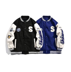 Hot Selling Wholesale OEM <b>Mens</b> Thick High GSM <b>Bomber</b> <b>Jacket</b> Custom Embroidery Patch <b>Varsity</b> <b>Jacket</b> High Quality Manufacture - Product Image 1