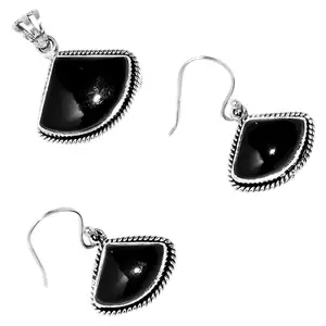 黑色玛瑙-巴西925纯银吊坠耳环饰品套装SDT02013 T-1005银和宝石饰品套装工匠套装