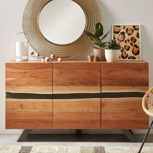 Muebles hechos a mano de madera maciza de Acacia, armario de almacenamiento de Metal de estilo indio rústico para cocina, diseño personalizado OEM/ODM - Product Image 2