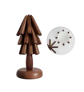 Sous-plats en bois pour plats chauds, ensemble de sous-plats en forme d'arbre, sous-verre pour théière, casseroles chaudes (noyer noir) - Product Image 1