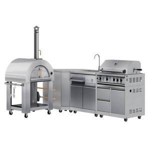 Cocina Modular para Exteriores con Horno de Leña para Pizza, Gabinete de Esquina, Fregadero, 30 pulgadas Parrilla y Mueble para Barbacoa - Acero Inoxidable - Product Image 1