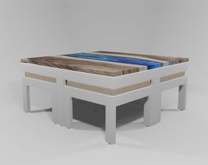 Mesa de Comedor Moderna Cuadrada de Resina Epoxi Hecha a Mano de Lujo para Sala de Estar, con Cubierta de Madera de Acacia, Impermeable, Regalo de Boda, Color Personalizado - Product Image 3