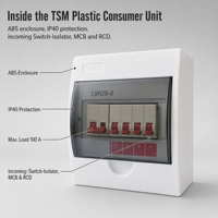 ZCEBOX TSM-8 Boîtier de distribution en plastique 8 voies encastré 100A IP40 IEC61439-3