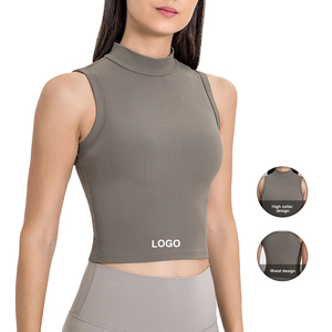 Chaleco de Yoga acanalado de cuello alto para mujer hecho a medida, Sujetador deportivo cómodo que absorbe la humedad, diseño sin mangas, gimnasio antisísmico XL - Product Image 1