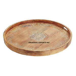 Bandeja de servicio con acabado Natural de madera Plato de servicio hecho a mano de calidad superior Tamaño personalizado Nueva bandeja de servicio - Product Image 2