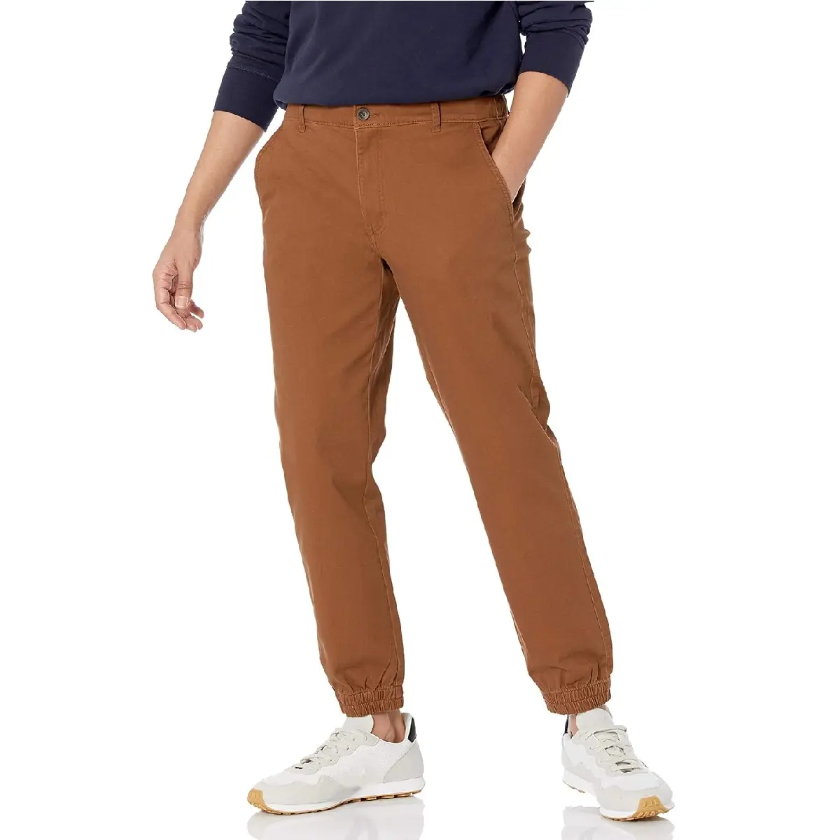 กางเกงแฟชั่นสำหรับผู้ชายผ้าคอตตอนทอลายทแยงสีทึบทรงสลิมฟิตลำลองมีเชือกผูกจากโรงงานบังคลาเทศ