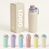 Bouteille d'eau isotherme en acier inoxydable en gros avec poignée pliable, anti-fuite, à double paroi sous vide pour la gym, les voyages et la randonnée