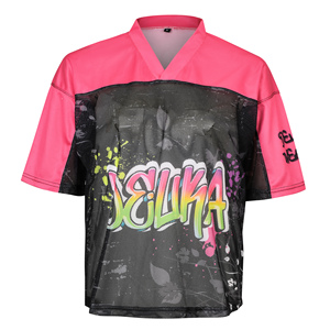 Maillots de football américain rétro personnalisés OEM/ODM, imprimés par sublimation, en maille 100 % polyester, à manches courtes, respirants et anti-humidité - Product Image 2