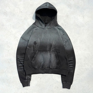 Sweat à capuche personnalisé vintage lavé à l'acide pour hommes coupe surdimensionnée en détresse épaule tombante Pull Over Hoodie 100% coton French Terry - Product Image 3