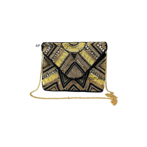 Broderie de haute qualité, artisanale, vintage, indienne, en toile perlée, pour femme, soirée, mariage, usage quotidien, avec fermeture éclair en strass - Product Image 1