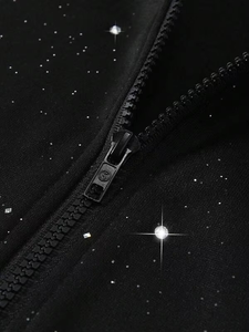 Wholesale Rate Latest <b>Black</b> Rhinestone Zip Hoodies <b>Fleece</b> Crystal Embellished Streetwear hoodie Glitter Hooded Outerwear for <b>Men</b> - Product Image 6