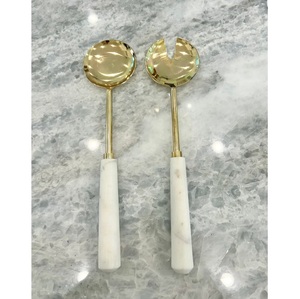 American Style Gold Metal Salad <b>Server</b> Set With White Marble Handle Luxury Tabletop Hotel & Home Usage Salad <b>Server</b> - Product Image 1