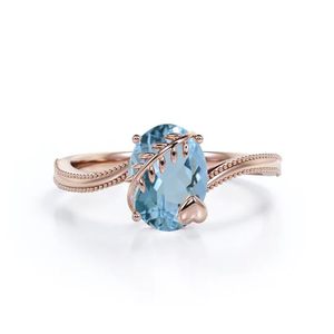 Oval Cut Aquamarine Engagement <b>Ring</b> <b>925</b> Sterling <b>Silver</b> 14K Gold Plated Luxury Prong Setting - Product Image 6