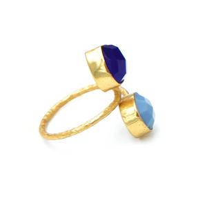 แหวนโอปอลทรงกลมสีฟ้าและหยกสีฟ้าจากผู้ผลิตอินเดียเครื่องประดับแฮนด์เมดสำหรับเครื่องแต่งกายแนวชนเผ่าและทันสมัยแนวโบโฮ - Product Image 3