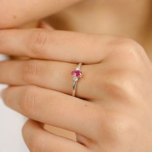 Bague empilable en or blanc massif 14 carats Vente en gros en vrac pour femme Fait à la main 100% naturel rubis et diamant rond taille poire Bijoux uniques - Product Image 2