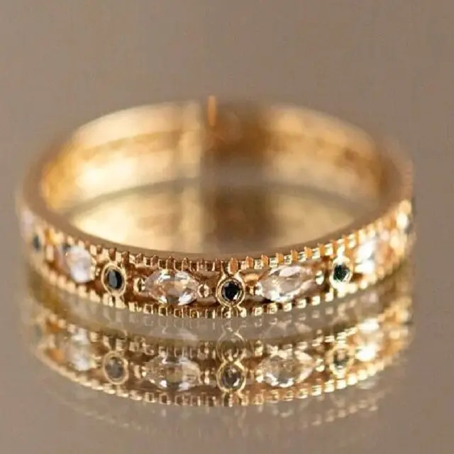 Onyx hitam alami dan putih Topas berlapis emas 925 perak murni cincin pernikahan Desain unik modis indah untuk wanita