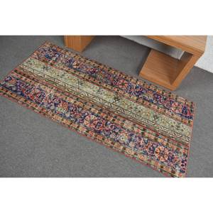 พรมขนสัตว์สีเบจสีน้ำเงินโบราณขนาด2.6x5.6ฟุตสไตล์ตุรกีผืนใหญ่แบบแอบสแตรกต์ทรงสี่เหลี่ยมผืนผ้าสำหรับตกแต่งโถงทางเดินห้อง - Product Image 4