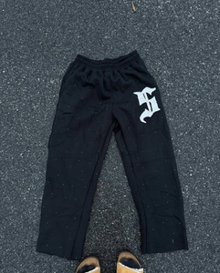 Custom Logo All-Over Print <b>Baggy</b> Sweat pant Streetwear Style Rhinestone Elastic Waist Mid Waist Flare Design Casual pant - Product Image 6