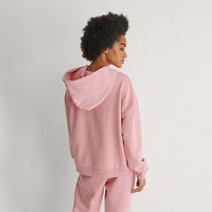 Sudadera con capucha rosa de gran tamaño para mujer, ropa de calle de algodón 100%, pulóver de lana suave con hombros caídos, sudaderas con capucha de calidad Premium para mujer, venta al por mayor - Product Image 2