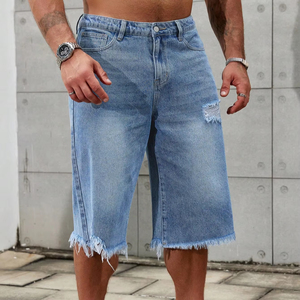 Short de fitness en jean 100% coton bleu déchiré jean jeunesse tendance décontracté style chino pour hommes - Product Image 4