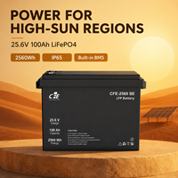 Batterie LiFePO4 LFP CFE-2560 SE 25,6V 100Ah avec BMS IP65, 3000 cycles, pour onduleur Sunsynk, solaire marin et alimentation de secours solaire