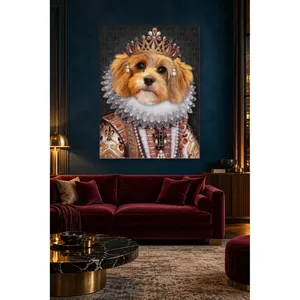 Fida Princess Dog avec boucles d'oreilles en perles et couronne, impression sur toile - Product Image 1
