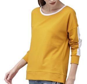 Camiseta corta de calidad superior con logotipo personalizado para mujer, camiseta ligera informal en blanco para mujer, camiseta de manga larga con cuello redondo de Color amarillo - Product Image 3