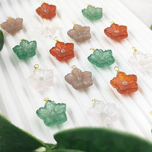 Quartz rose pierre précieuse fleur sculptée pendentif or Vermeil enveloppé argent Sterling pierre de naissance bijoux fins composant de mode - Product Image 4