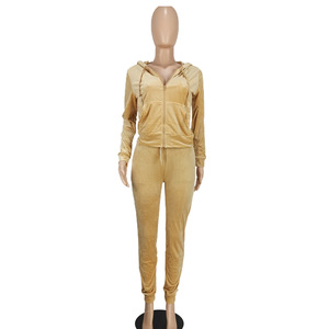 Nuevo chándal de terciopelo de otoño e invierno para mujer, sudaderas con capucha de manga larga de Color sólido, traje para correr, conjunto de pantalones de dos piezas - Product Image 1