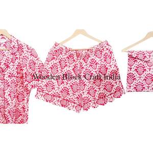 Conjunto de Pijama de Algodón para Mujer al por Mayor, Camisón Floral de Manga Corta, Ropa de Dormir Transpirable y Cómoda para Todas las Temporadas - Product Image 3