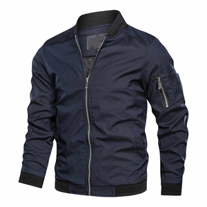 Chaqueta de Bombardero a prueba de viento de otoño para hombre con técnicas bordadas de logotipo personalizado Abrigo informal de manga larga con cuello redondo - Product Image 4