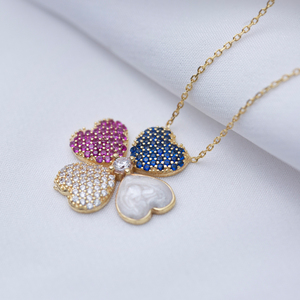 Trèfle Coloré Cubique Zircone Pierres et Nacre Émail Charme Collier En Argent Sterling Fine Jewelry - Product Image 4