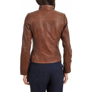 Chaquetas de mujer, nuevo abrigo de cuero genuino para mujer de talla americana, chaqueta Bomber de cuero de cordero europeo antiguo 100% para mujer - Product Image 2