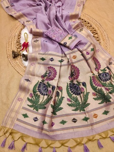 Sari en coton Muga Pathani doux de conception indienne pour femmes, pour les fêtes et les mariages, vêtements indiens et pakistanais - Product Image 1