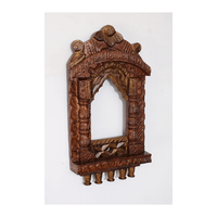 Sculpture en bois faite à la main cadre Jharokha Tenture murale indienne traditionnelle Accent décoratif pour les intérieurs de temple et de bureau à la maison