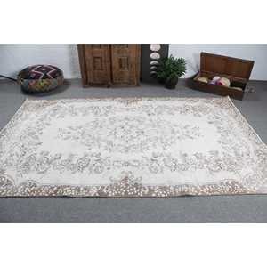 พรมวินเทจสไตล์ตุรกี ขนาด 5.5x9.2 ฟุต พรมขนาดใหญ่ สีขาวน้ำตาลไล่เฉด ทำจากขนสัตว์ - Product Image 3