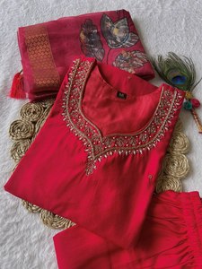 Seda de diseñador con traje Salwar de trabajo hecho a mano, vestido paquistaní Salwar Kameez Dupatta, ropa de boda. - Product Image 5