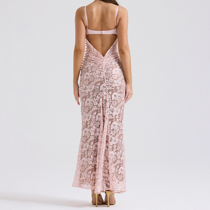 فساتين زفاف وصيفات الشرف عالية الجودة بلا أكمام للنساء أنيقة مثيرة الدانتيل Bodycon عارية الظهر السباغيتي زلة اللباس - Product Image 3