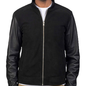 Chaqueta de bombardero de cuero de gamuza clásica para hombre, venta al por mayor, sastrería elegante, mangas completas, ajuste personalizado, bordado de lona de textura suave - Product Image 2