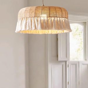 Handmade Rattan Pendant Light Round Boho Style <b>Lampshade</b> With Tassels Indoor Eco-Friendly Decor - Product Image 4
