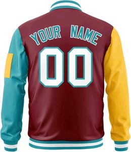 Chaqueta universitaria con cremallera Brazo izquierdo Bolsillo con cremallera Equipo personalizado Nombre Número Bordado Contraste Colores College Bomber Letterman Jacket - Product Image 2