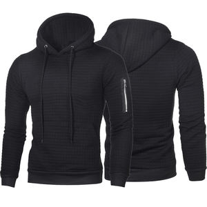 Sudaderas Ajustadas con Capucha y Bolsillo Lateral con Cremallera, con Cordones, para Entrenamiento Muscular, Sudaderas con Capucha de Jacquard Acolchado a Cuadros, para Gimnasio, para Hombre - Product Image 3