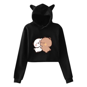 Hug Bear Print Graphic Printed Hoodie Women Fashion Kawaii Knitted Cropped <b>Cat</b> Ear Pullover Casual Long Sleeve Y2k Sweatshirt - Product Image 6